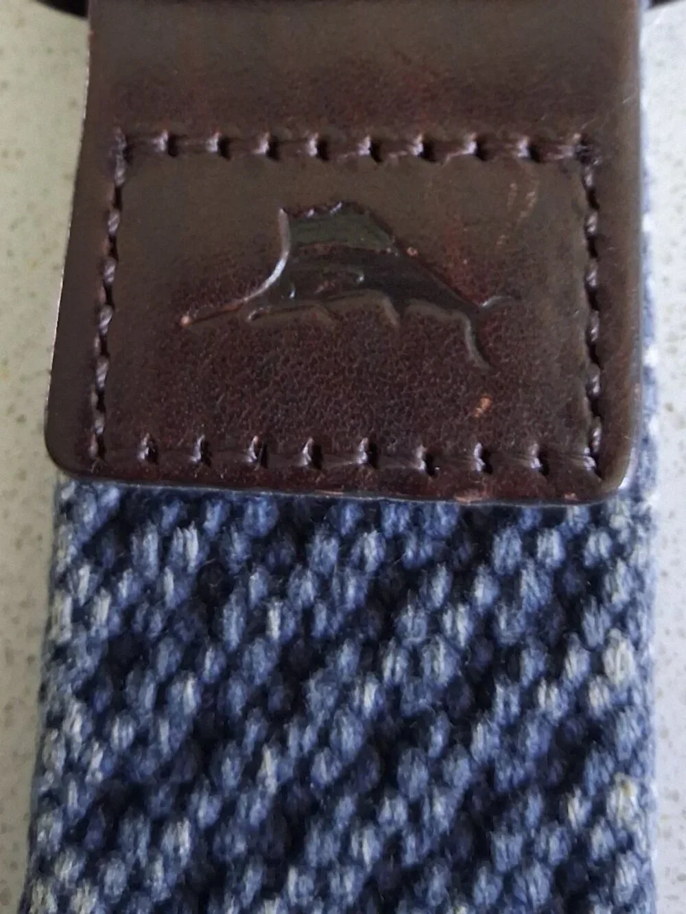 Tommy Bahama Men's Leather Trim Woven Cloth Blue/Black Belt Size 36